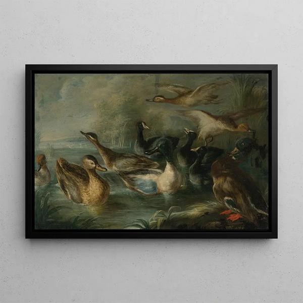 Canards sur l'étang - Ecole Napolitaine — framed artwork on a wall