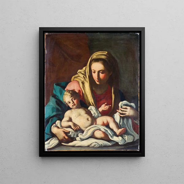 Virgin and Child - Neapolitan School — framed artwork on a wall