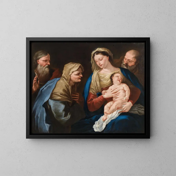 La Sainte Famille avec saint Joachim et sainte Anne - Ecole Napolitaine — framed artwork on a wall