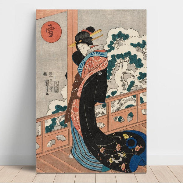 Reproduction of the painting Snow Painting; Beauty on a Veranda (Mid-19th Century) - Utagawa Kuniyoshi
