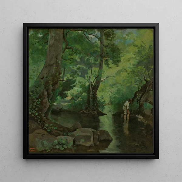 Nemi Painting The Crawfish Fisherman - Jean-Baptiste-Camille Corot — framed artwork on a wall