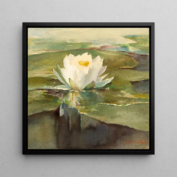 Sunlit Water Lily Painting - John La Farge — framed artwork on a wall