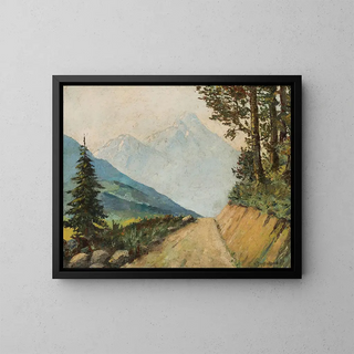 Mountain landscape with a road - Nevena Badjakowa — framed artwork on a wall