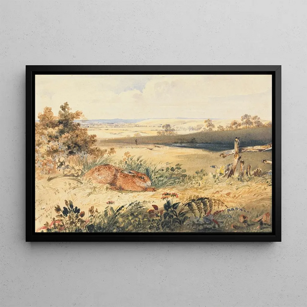Hare in a landscape - Newton Limbird Smith Fielding — framed artwork on a wall