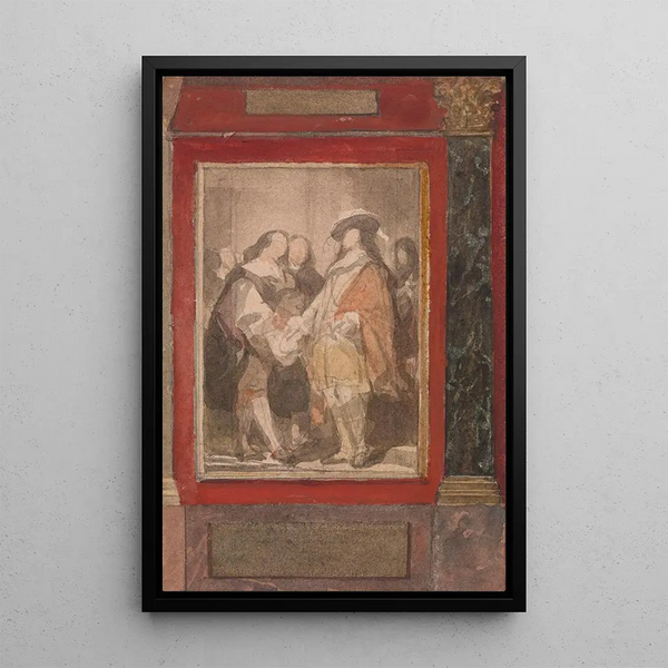 the Foundation of the Academy in Antwerp by David Teniers II - Nicaise De Keyser — framed artwork on a wall