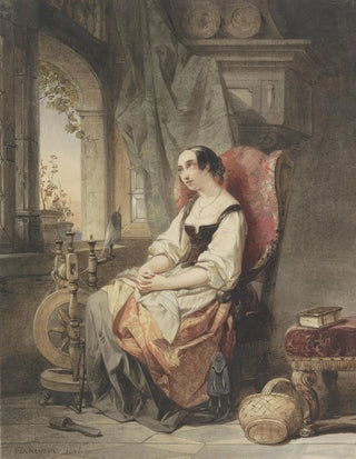 Nicaise De Keyser - Greteken bij het spinrokken zittend bij een open raam.webp
