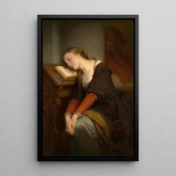 Marguerite at the church - Nicaise De Keyser — framed artwork on a wall