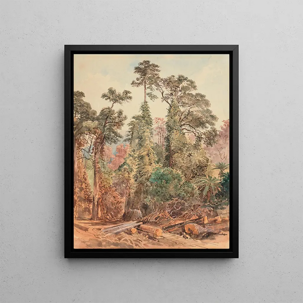 Tramway de brousse sans titre Pigeons Bush - Nicholas Chevalier — framed artwork on a wall