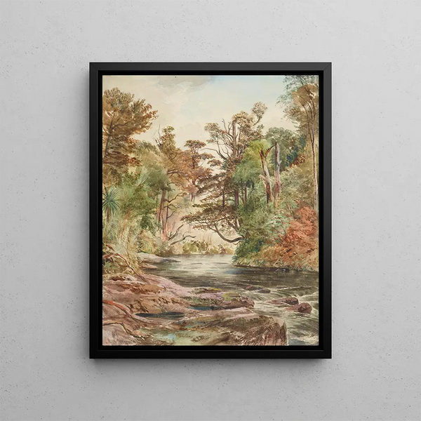 River Scene Untitled Porirua River - Nicholas Chevalier — framed artwork on a wall