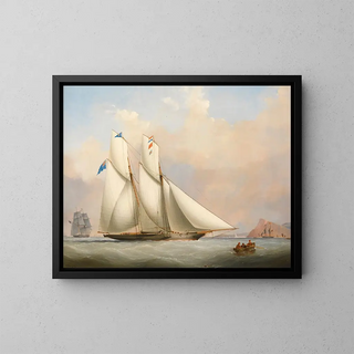 a yacht and a Norwegian cutter in a storm - Nicholas Matthew Condy — framed artwork on a wall