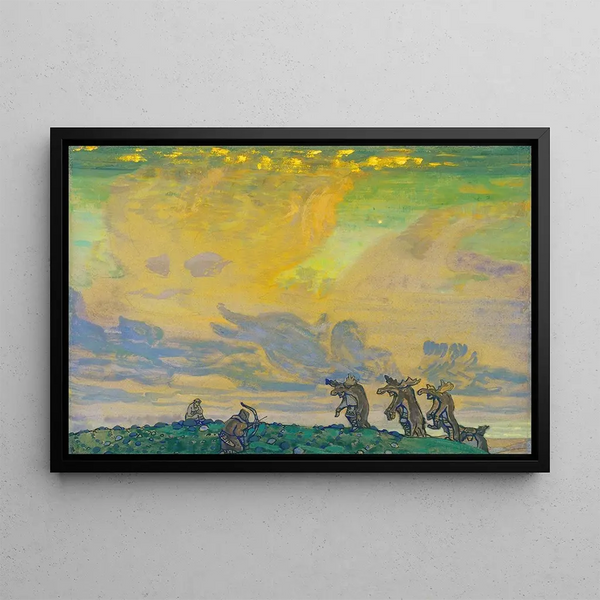 The Great Sacrifice, decor for the ballet The Rite of Spring by Stravinsky - Nicholas Roerich — framed artwork on a wall