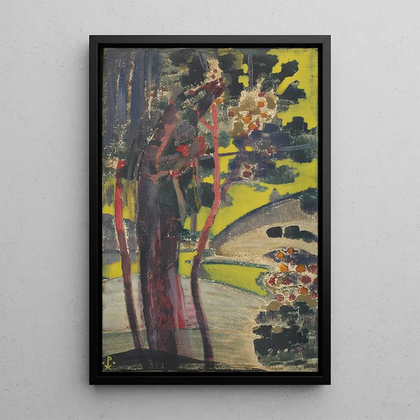 Trees by a Lake Shore - Nicholas Roerich — framed artwork on a wall