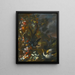 Nature morte en plein air avec des oiseaux à côté d'une fontaine sculptée ornée - Nicola Casissa — framed artwork on a wall