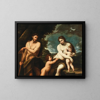 Adam and Eve with the children Cain and Abel - Nicola Vaccaro — framed artwork on a wall