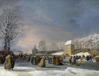 Female figure skating competition painting on the Stadsgracht in Leeuwarden, January 21, 1809 - Nicolaas Baur — artwork view