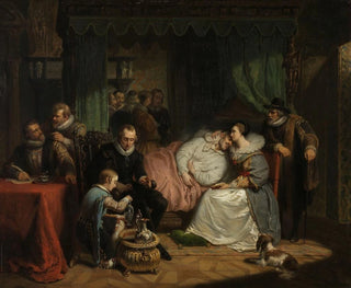 Prince William I being breastfed by his wife Charlotte of Bourbon after the assassination attempt in Antwerp in 1582 - Nicolaas Pieneman — artwork view