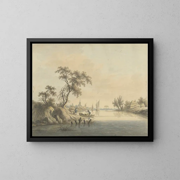 View of the village of Elst on the Meuse - Nicolaas Wicart — framed artwork on a wall