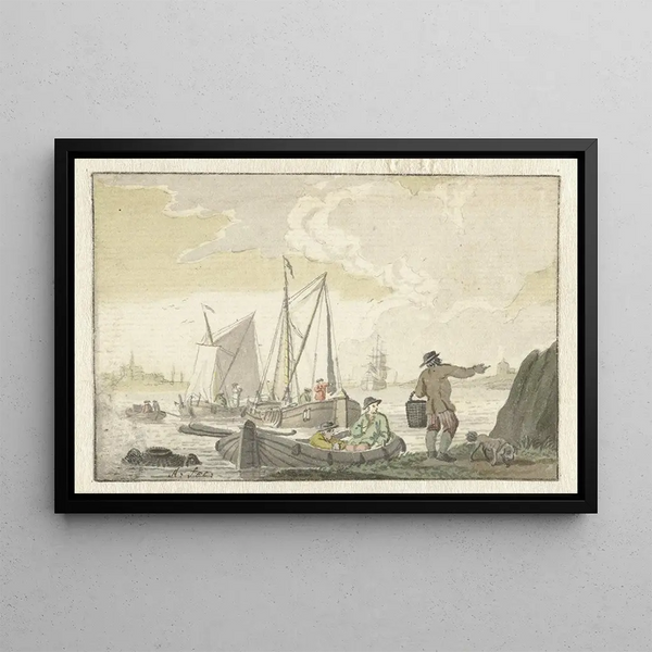 View of River with Boats - Nicolaes Aartman — framed artwork on a wall