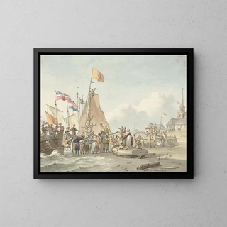 Arrival of Prince Willem Frederik at Scheveningen, November 30, 1813 - Nicolaes Lodewick Penning — framed artwork on a wall