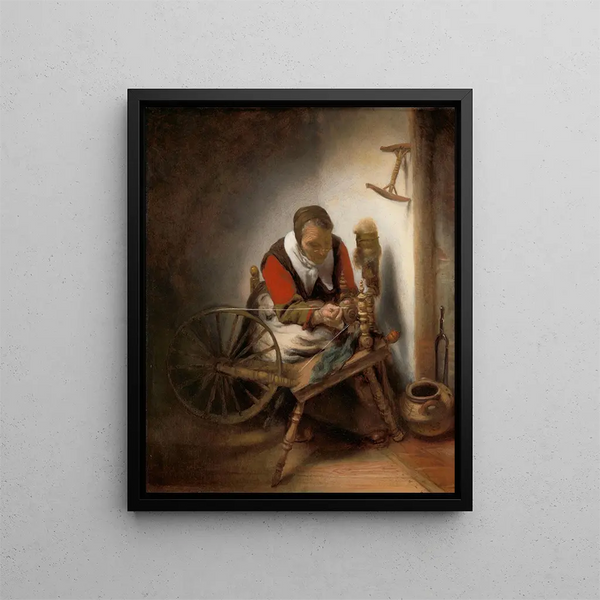 Spinster - Nicolaes Maes — framed artwork on a wall