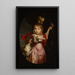 Portrait painting of a boy in a classic suit with a bullfinch and a spaniel - Nicolaes Maes — framed artwork on a wall