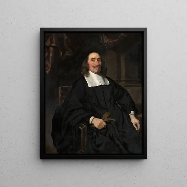 Portrait of a gentleman (conflict of cases) - Nicolaes Maes — framed artwork on a wall