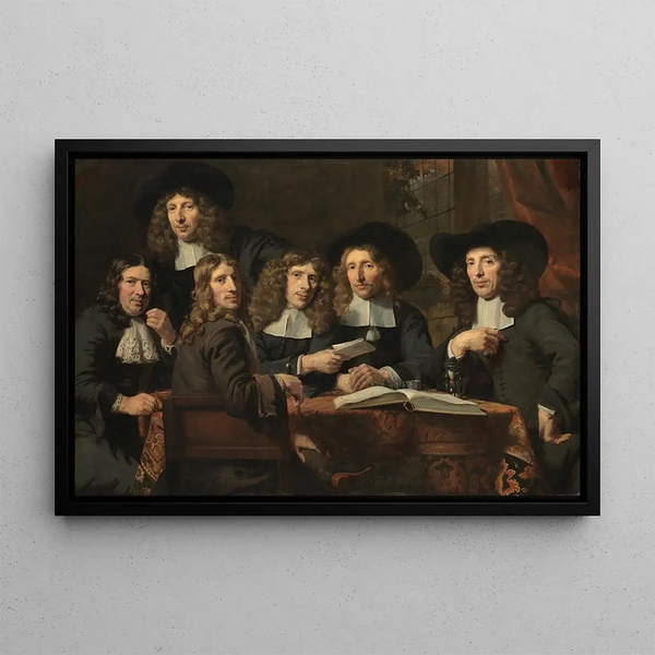 The Officers of the Guild of Surgeons of Amsterdam - Nicolaes Maes — framed artwork on a wall