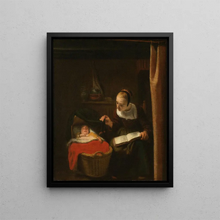 Nicolaes Maes - Young Woman at a Cradle.webp