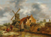 Landscape painting of dunes with farmers near a farm and windmills - Nicolaes Molenaer — artwork view