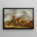 Landscape painting of dunes with farmers near a farm and windmills - Nicolaes Molenaer — framed artwork on a wall
