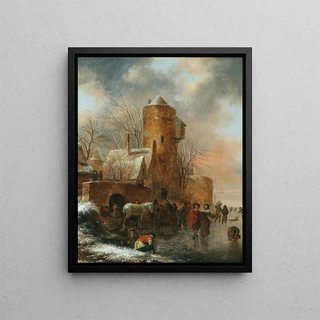Nicolaes Molenaer - A winter landscape with a fortified town.webp