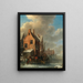 an winter landscape with figures on an icy river - Nicolaes Molenaer — framed artwork on a wall