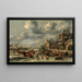 Winter landscape painting with skaters on an icy river - Nicolaes Molenaer — framed artwork on a wall