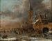Winter landscape with skaters on the ice - Nicolaes Molenaer — artwork view