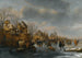a vast winter landscape with numerous figures on the ice - Nicolaes Molenaer — artwork view