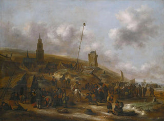 La plage de Scheveningen avec des pêcheurs déchargeant leur prise - Nicolaes Molenaer — artwork view