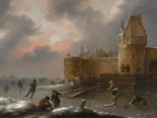 Winter landscape painting with skaters - Nicolaes Molenaer — artwork view