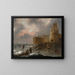 Winter landscape painting with skaters - Nicolaes Molenaer — framed artwork on a wall