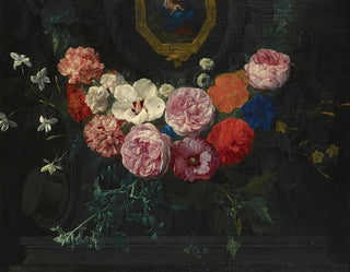 a Garland of Flowers Surrounding a Cartouche with the Virgin and Child - Nicolaes van Verendael — artwork view