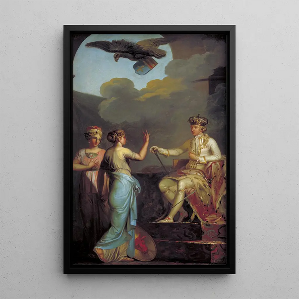 Christian VII painting uniting the ducal part with the royal part of Holstein in 1773 - Nicolai Abildgaard — framed artwork on a wall