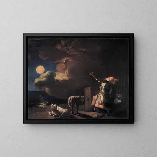 Fingal sees the ghosts of his ancestors in the moonlight - Nicolai Abildgaard — framed artwork on a wall