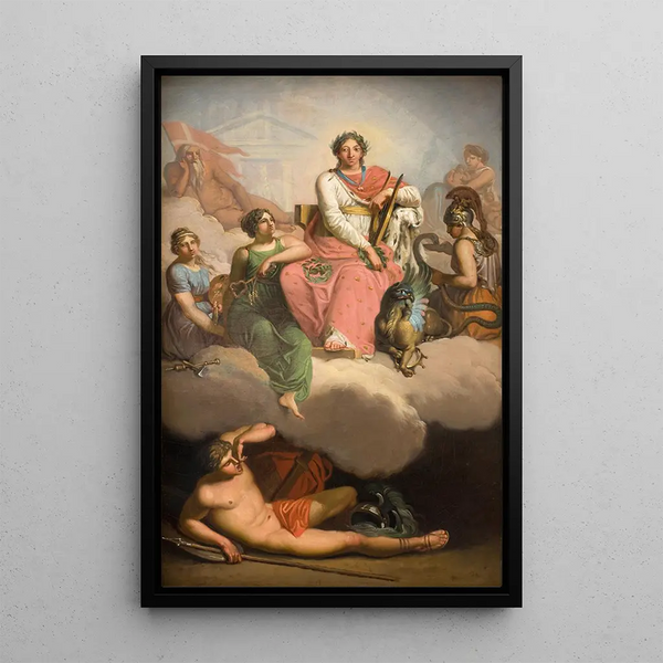 Frederik V Painting as a patron of sciences and arts - Nicolai Abildgaard — framed artwork on a wall