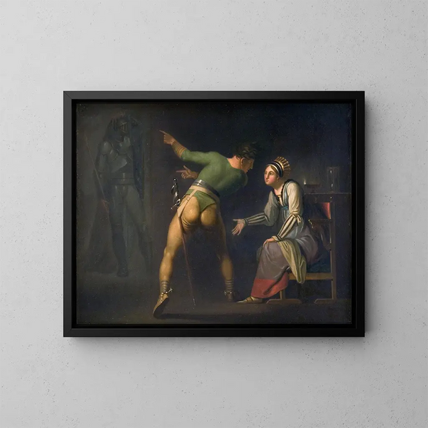 Hamlet and his mother, scene from Hamlet by Shakespeare - Nicolai Abildgaard — framed artwork on a wall