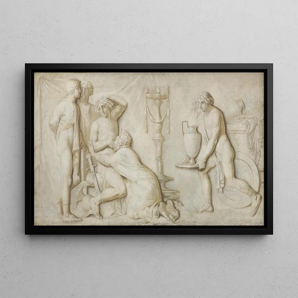 The King Priam Supplicating Achilles for Hector's Body - Nicolai Abildgaard — framed artwork on a wall