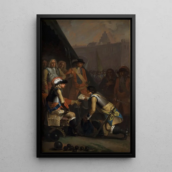 Magnus Stenbock depicting the fortress of Tönningen to Frederik IV in 1714 - Nicolai Abildgaard — framed artwork on a wall