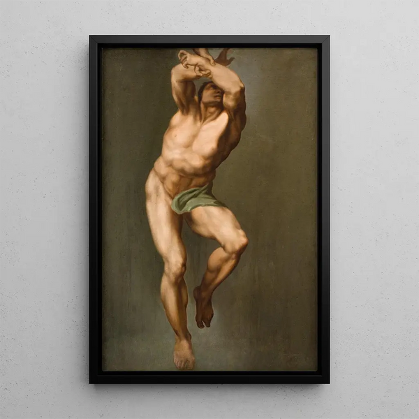 Masculine figure painting after The Last Judgment by Michelangelo in the Sistine Chapel - Nicolai Abildgaard — framed artwork on a wall