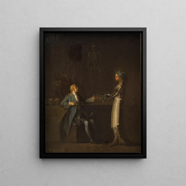 La femme du médecin révèle l'intention de son mari d'anatomiser Niels Klim - Nicolai Abildgaard — framed artwork on a wall