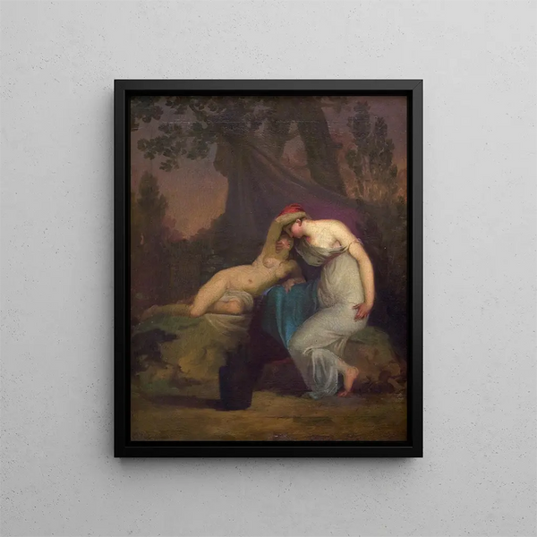 the Greek poetess Sappho and the young girl of Mytilene - Nicolai Abildgaard — framed artwork on a wall