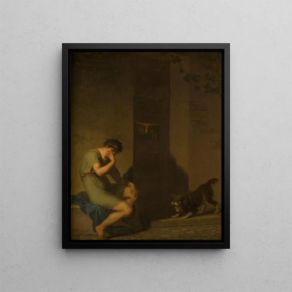 Tibulle se lamentant devant la porte de sa bien-aimée - Nicolai Abildgaard — framed artwork on a wall