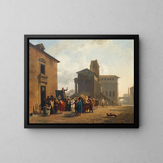 An outdoor auction in a village square - Nicolas-Antoine Taunay — framed artwork on a wall